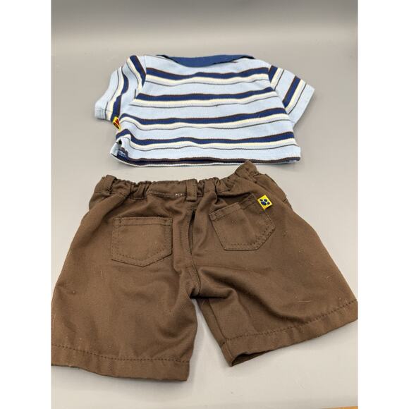 Build-A-Bear Outfit Brown Shorts & Blue Striped Polo Shirt Set Teddy Bear - Picture 2 of 2